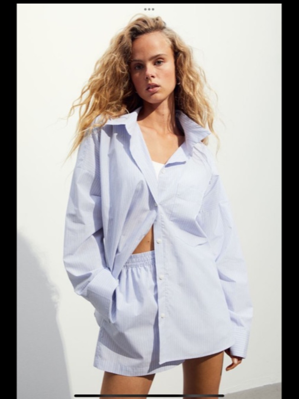 Light Blue Striped Oversized Shirt Dress -